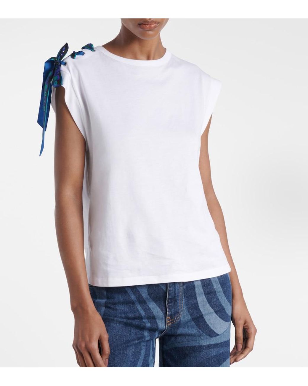 Emilio Pucci White Short Sleeve T-Shirt With Printed Drawstring