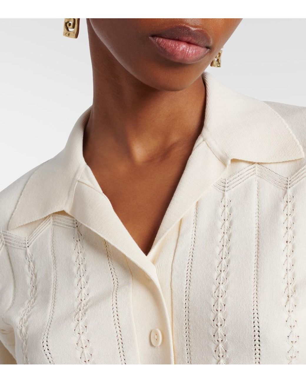 Faithfull The Brand White Acme Pointelle Cotton-Blend Polo Shirt