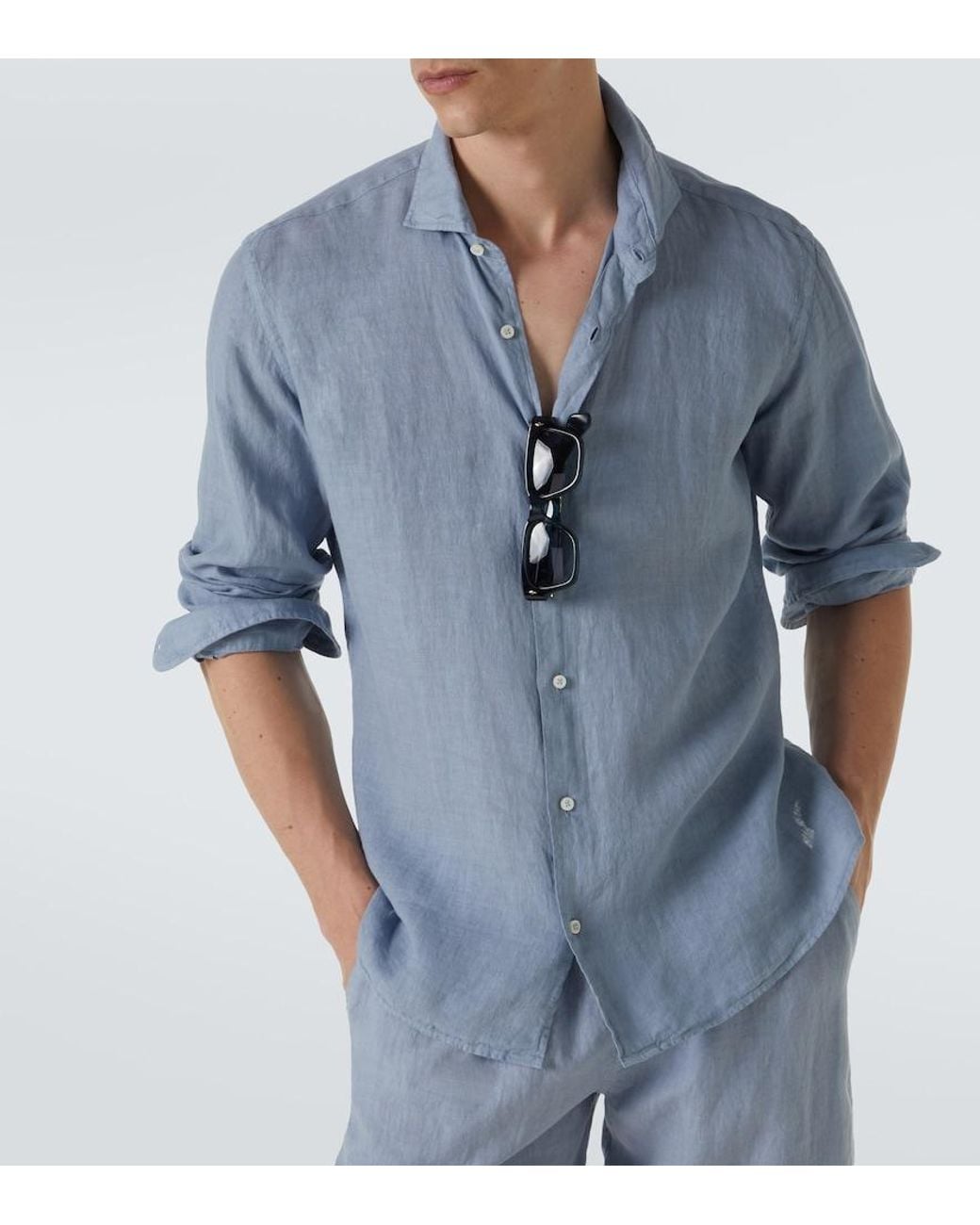 Thom Sweeney Blue Linen Shirt for men