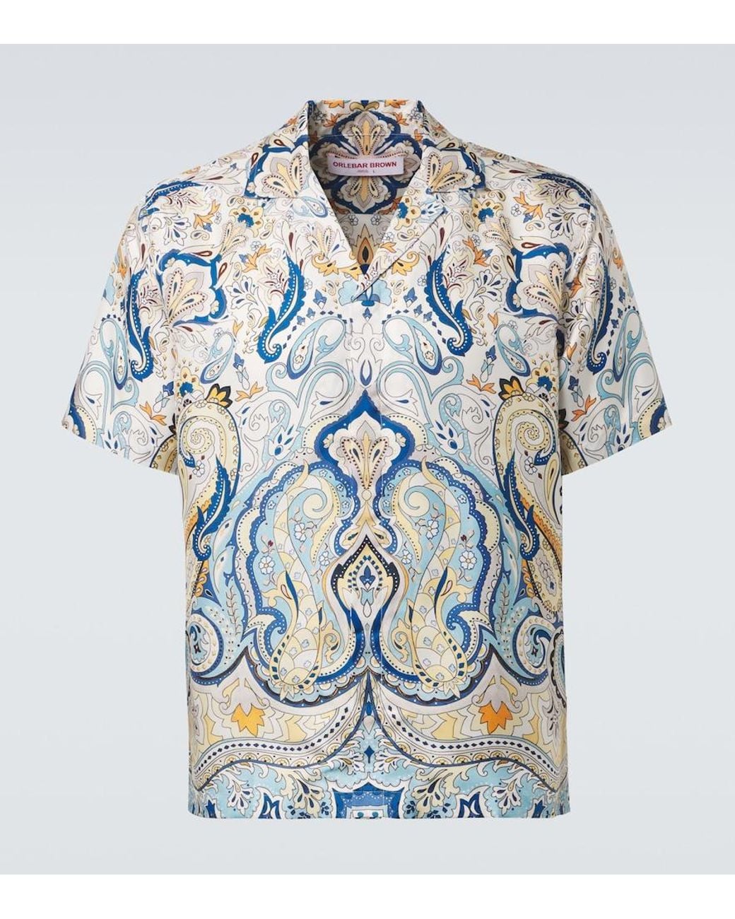 Orlebar Brown Blue Maitan Paisley Silk Shirt for men