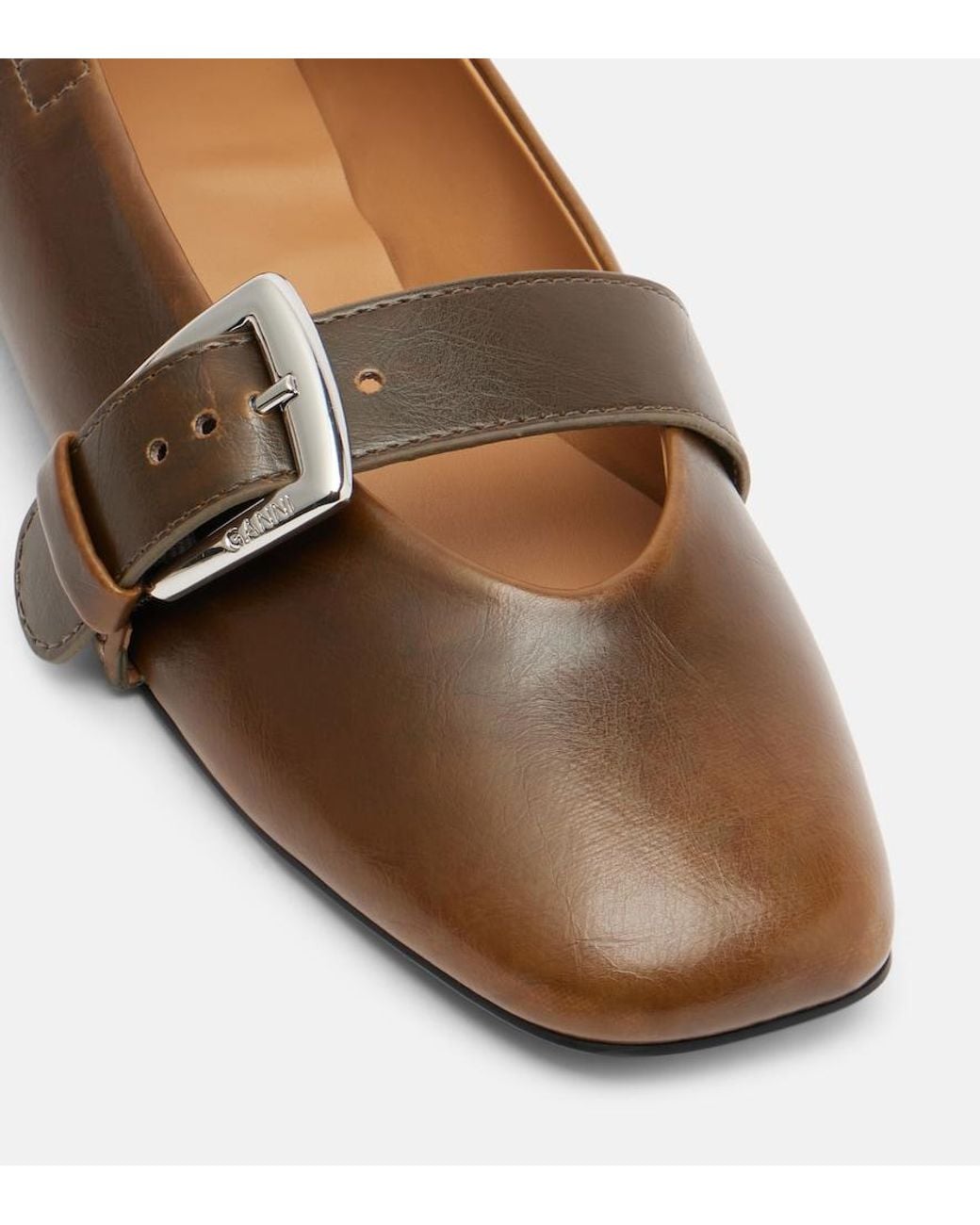 Ganni Brown Butterfly Mary Jane Flats