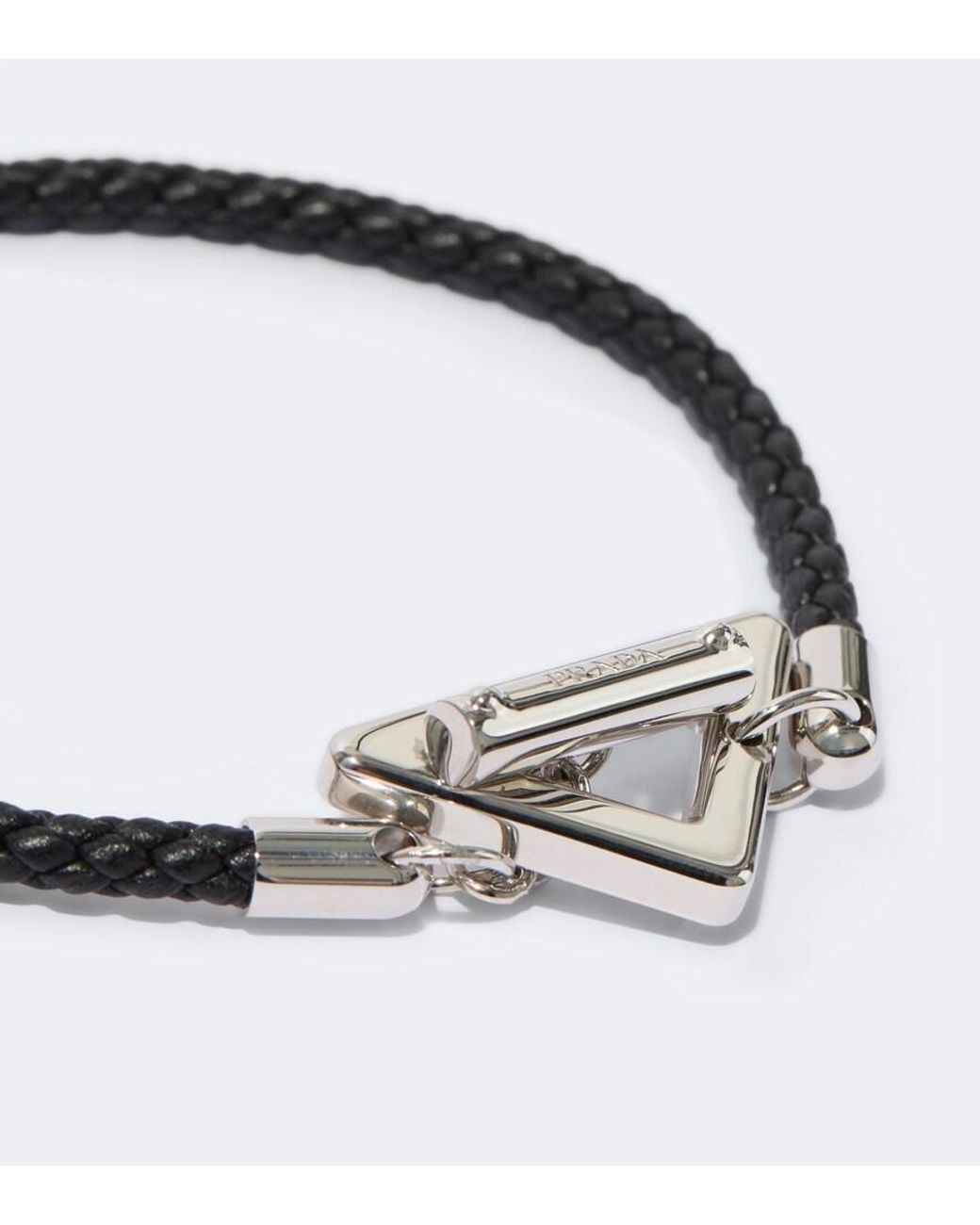 Prada Metallic Logo Braided Leather Bracelet for men