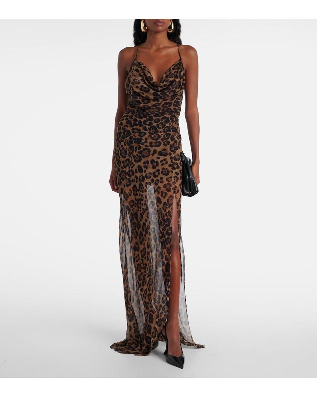 Blumarine Brown Leopard-Print Silk Maxi Dress