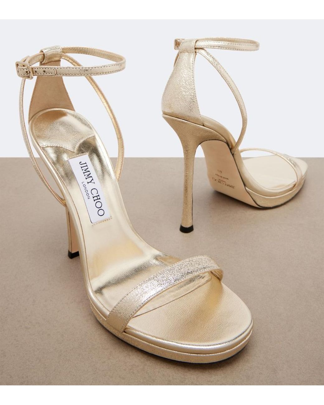 Jimmy Choo Metallic Moza Leather Platform Sandals