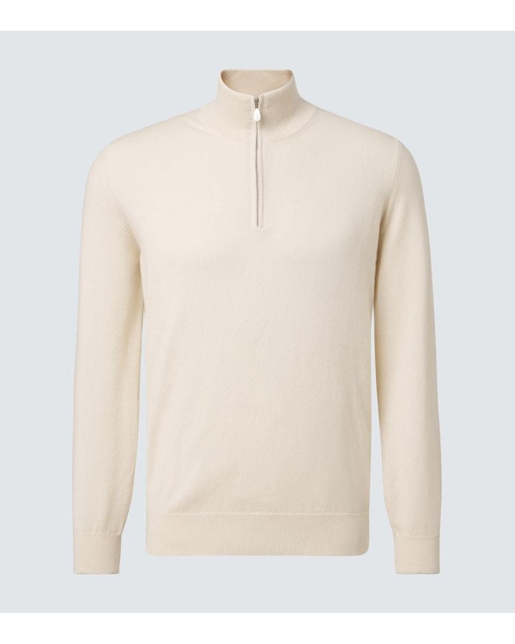 Brunello Cucinelli Natural Cashmere Half-Zip Sweater for men