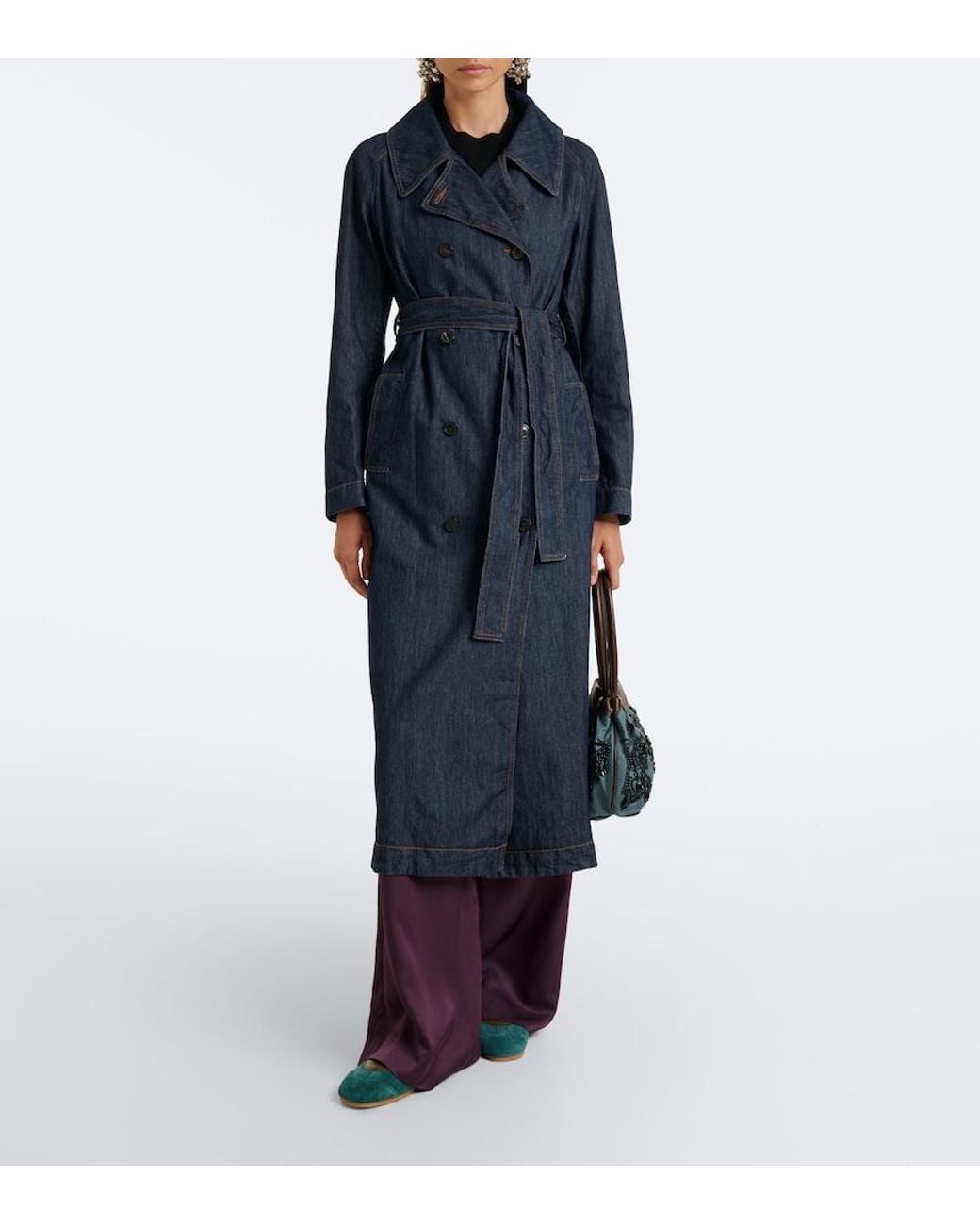 Dries Van Noten Blue Denim Trench Coat
