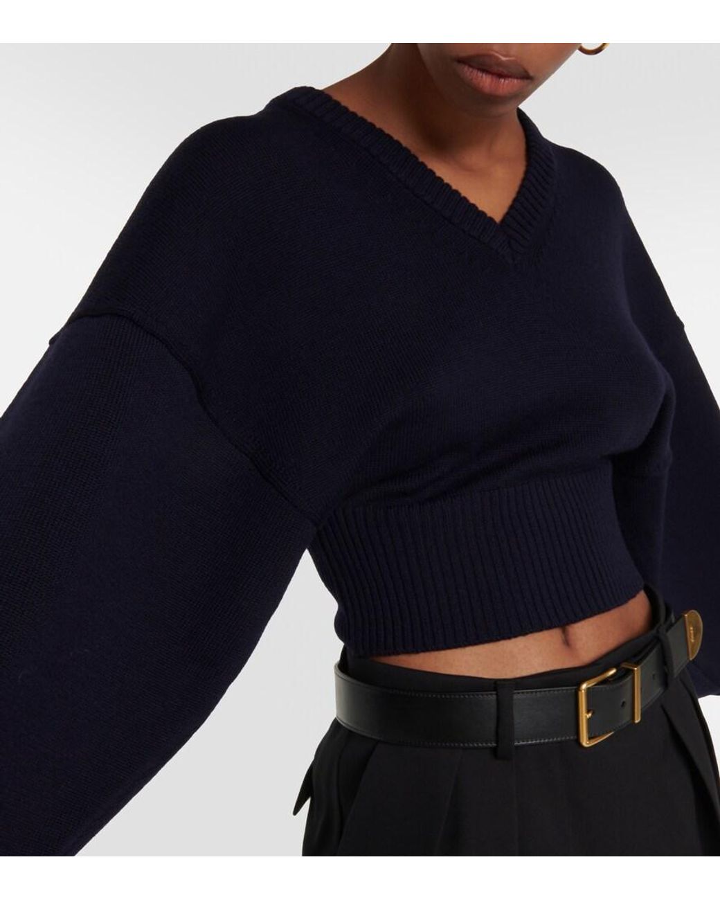 Sportmax Blue Pomez Cropped Wool Sweater