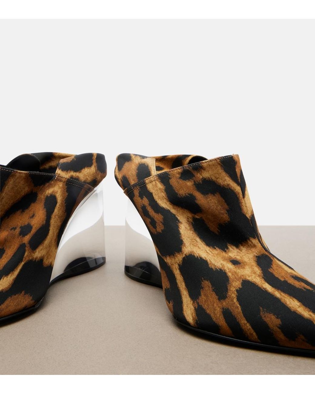 Alaïa Brown Invisible Animal-Print Twill Wedge Mules