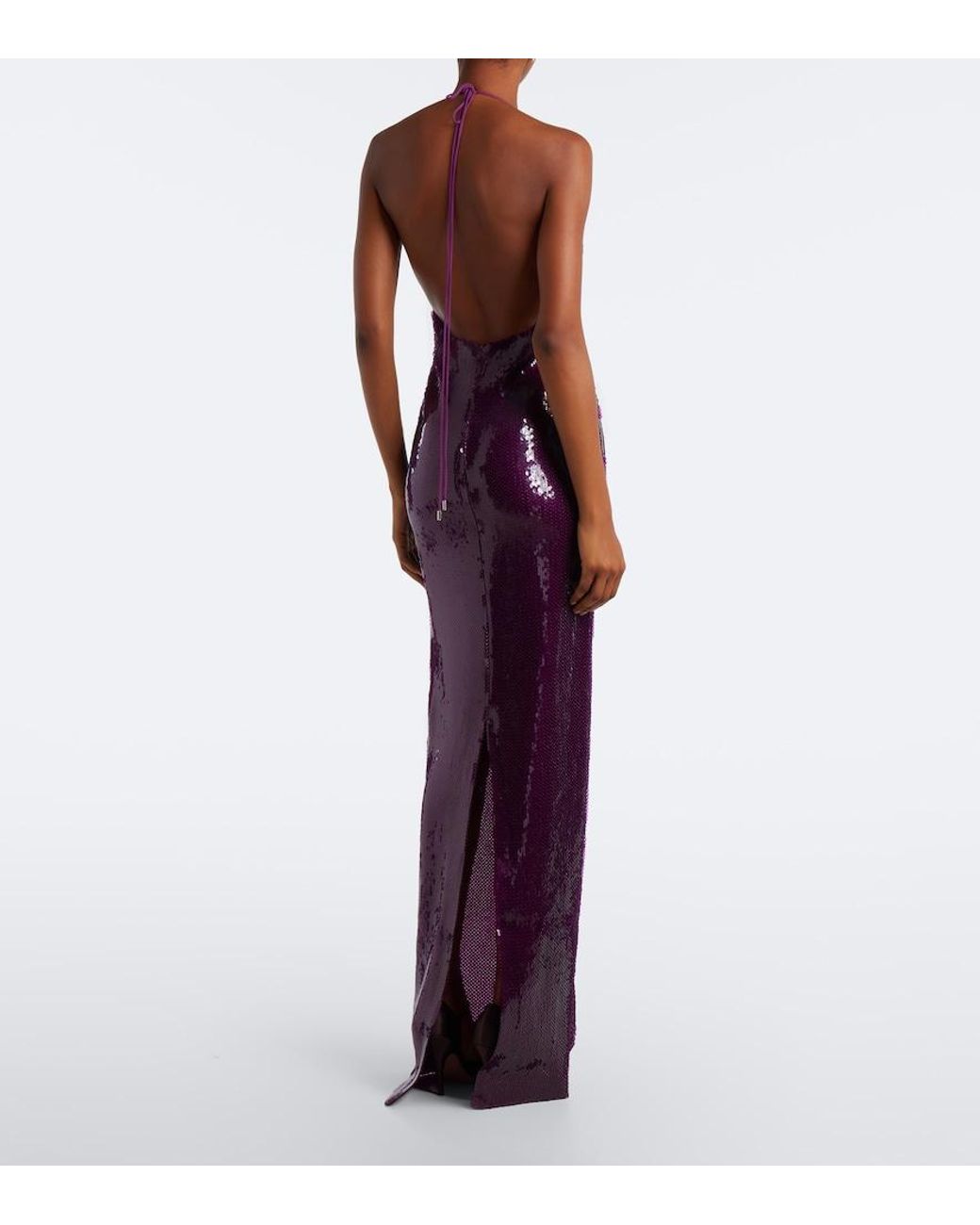 retroféte Purple Gardenia Sequined Halterneck Gown