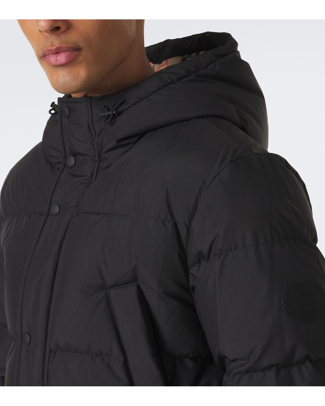 Burberry Black Check Hooded Down Coat for men