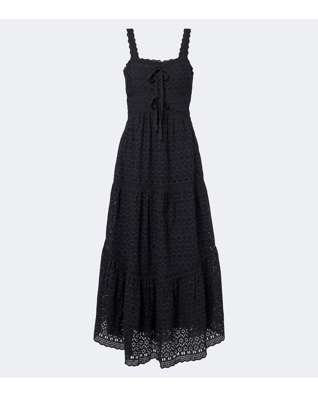 Ulla Johnson Black Constance Broderie Anglaise Cotton Midi Dress
