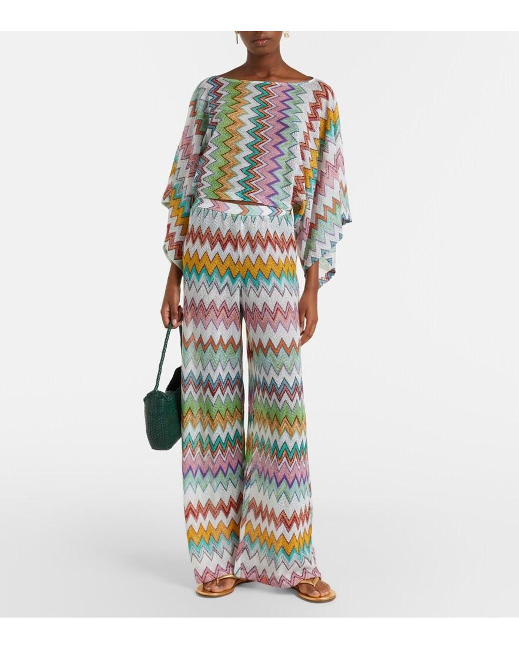 Missoni White Zigzag Lame Wide-Leg Pants