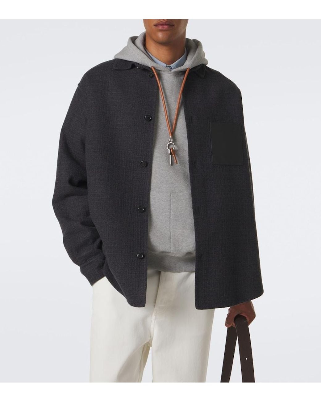 Loewe Black Leather-Trimmed Wool And Silk Overshirt for men