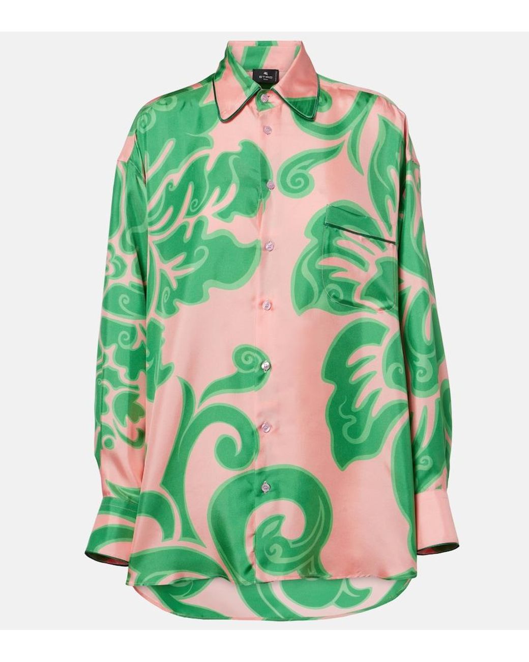 Etro Green Silk-Blend Abstract Print Shirt