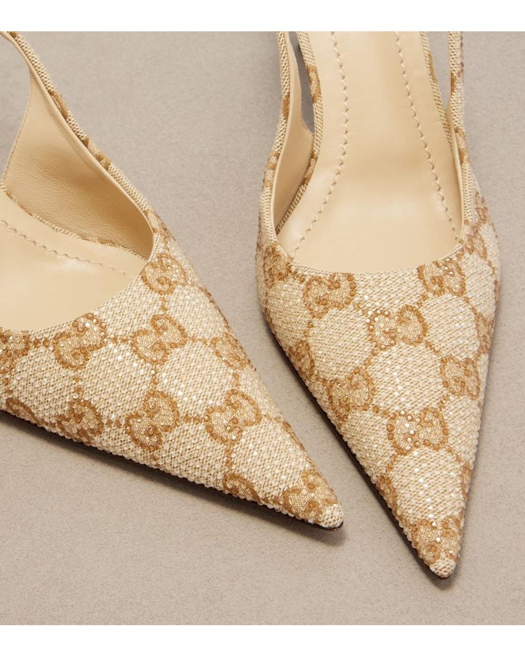 Gucci Natural Donna Gg Embellished Slingback Pumps