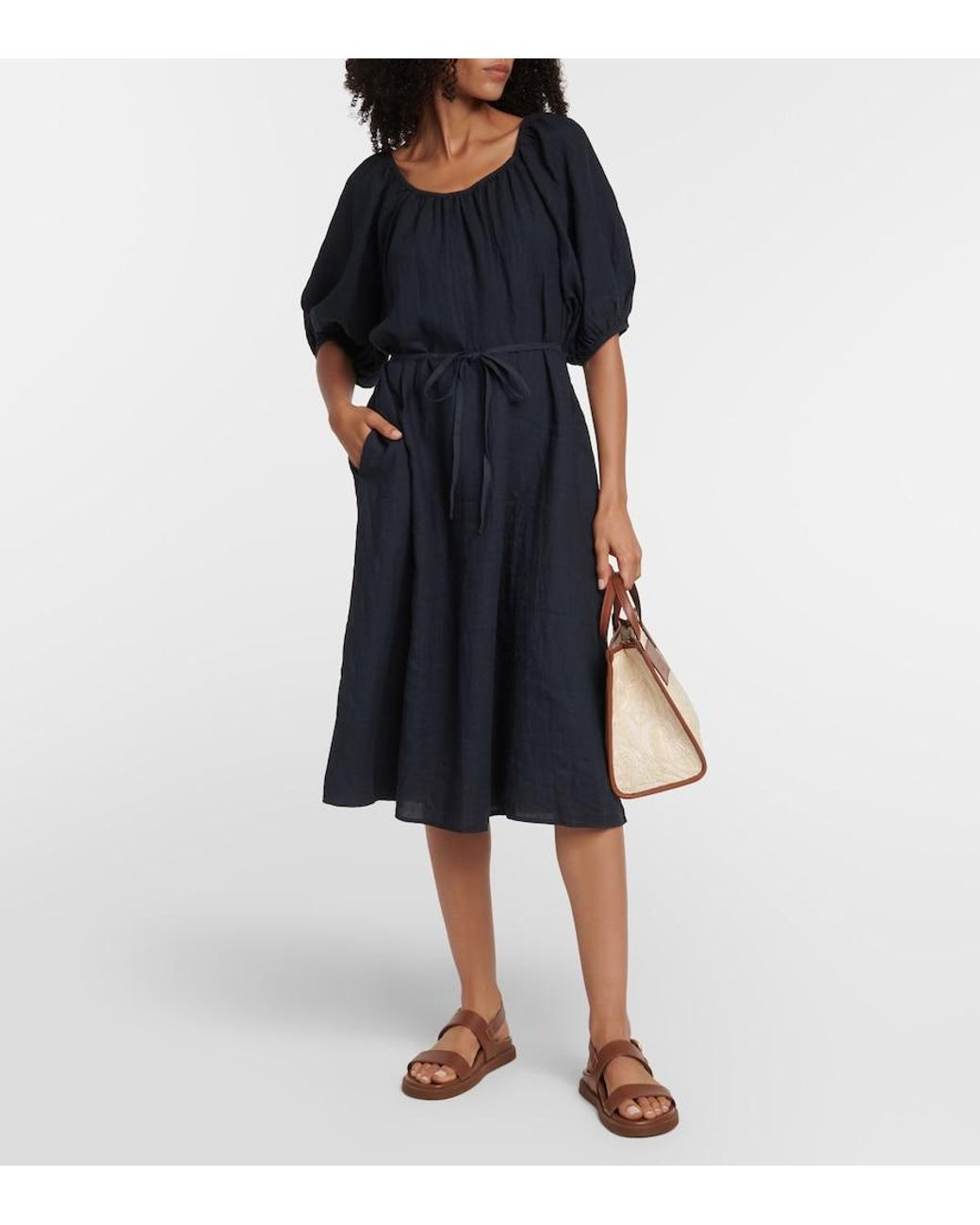 Velvet Blue Elly Off-Shoulder Cotton Midi Dress