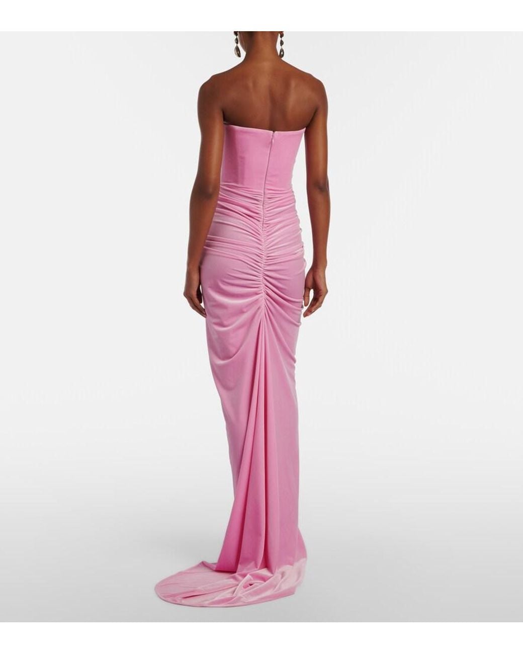 Alex Perry Pink Ruched Velvet Bustier Gown