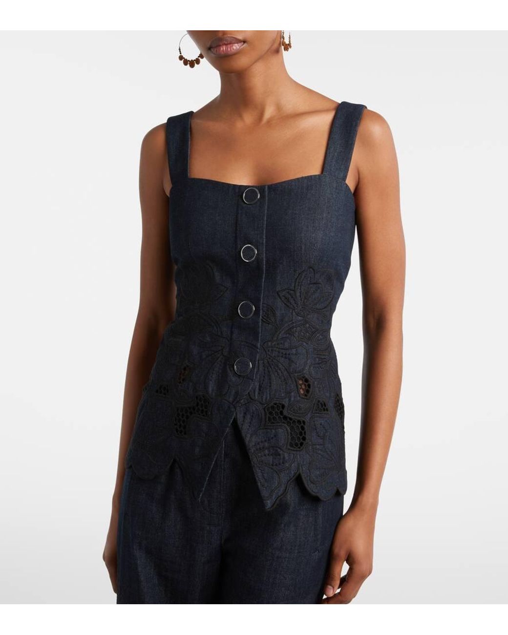 Veronica Beard Blue Mirielle Cotton Chambray Top