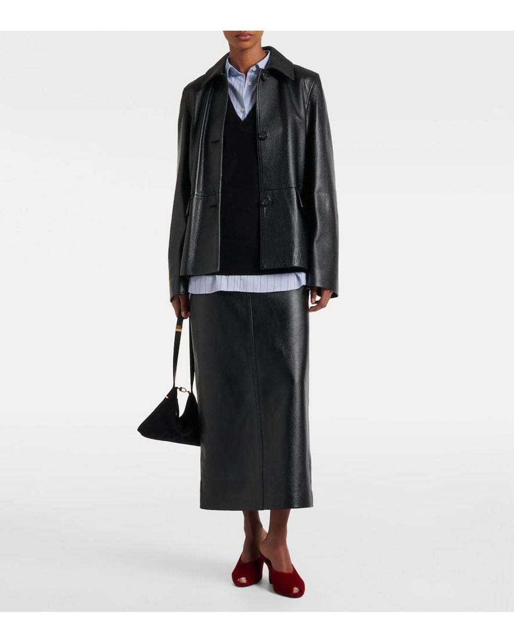 Totême Black Sleek Calf Leather Jacket With Flap Pockets