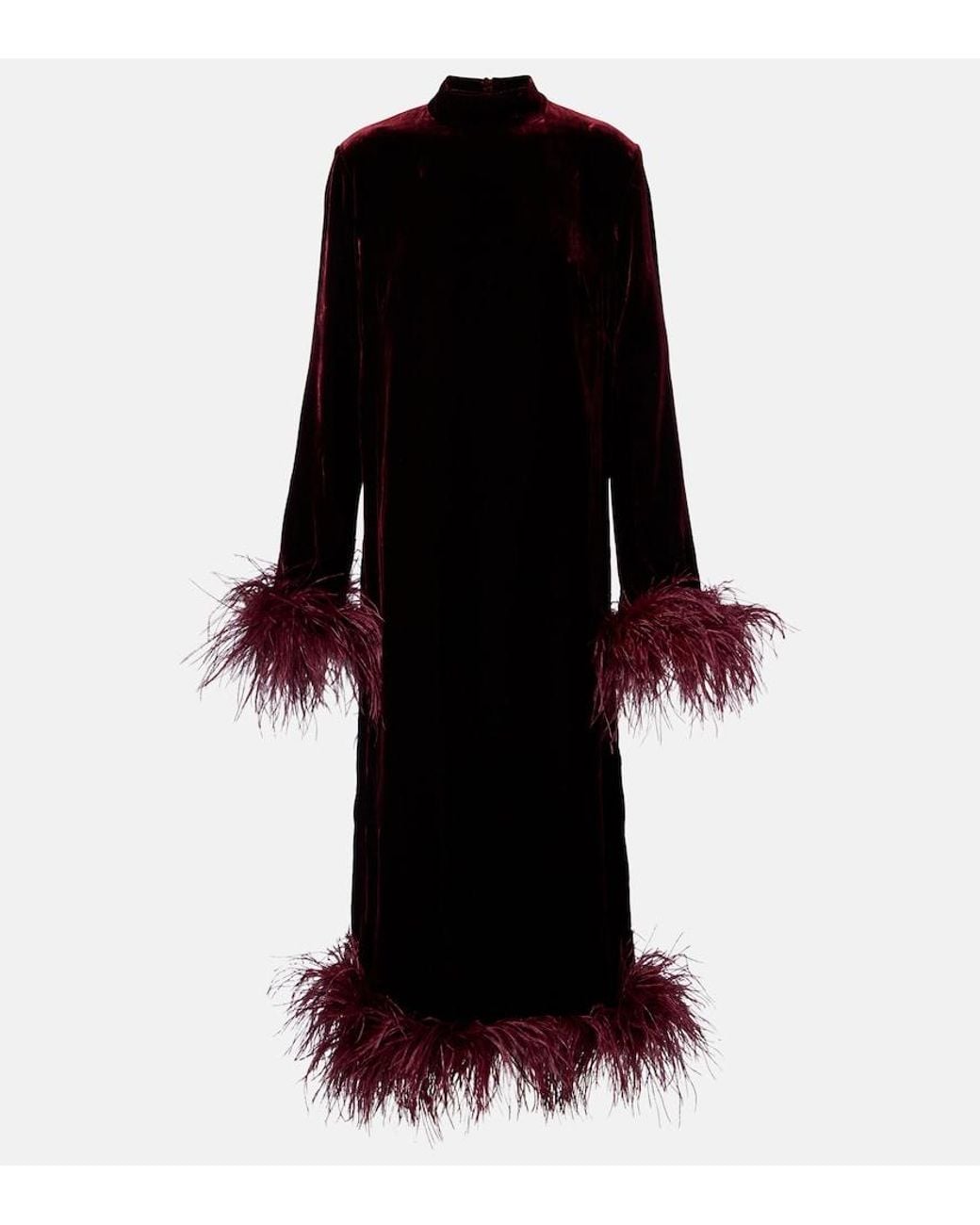 Taller Marmo Black Gina Venti Feather-Trimmed Midi Dress