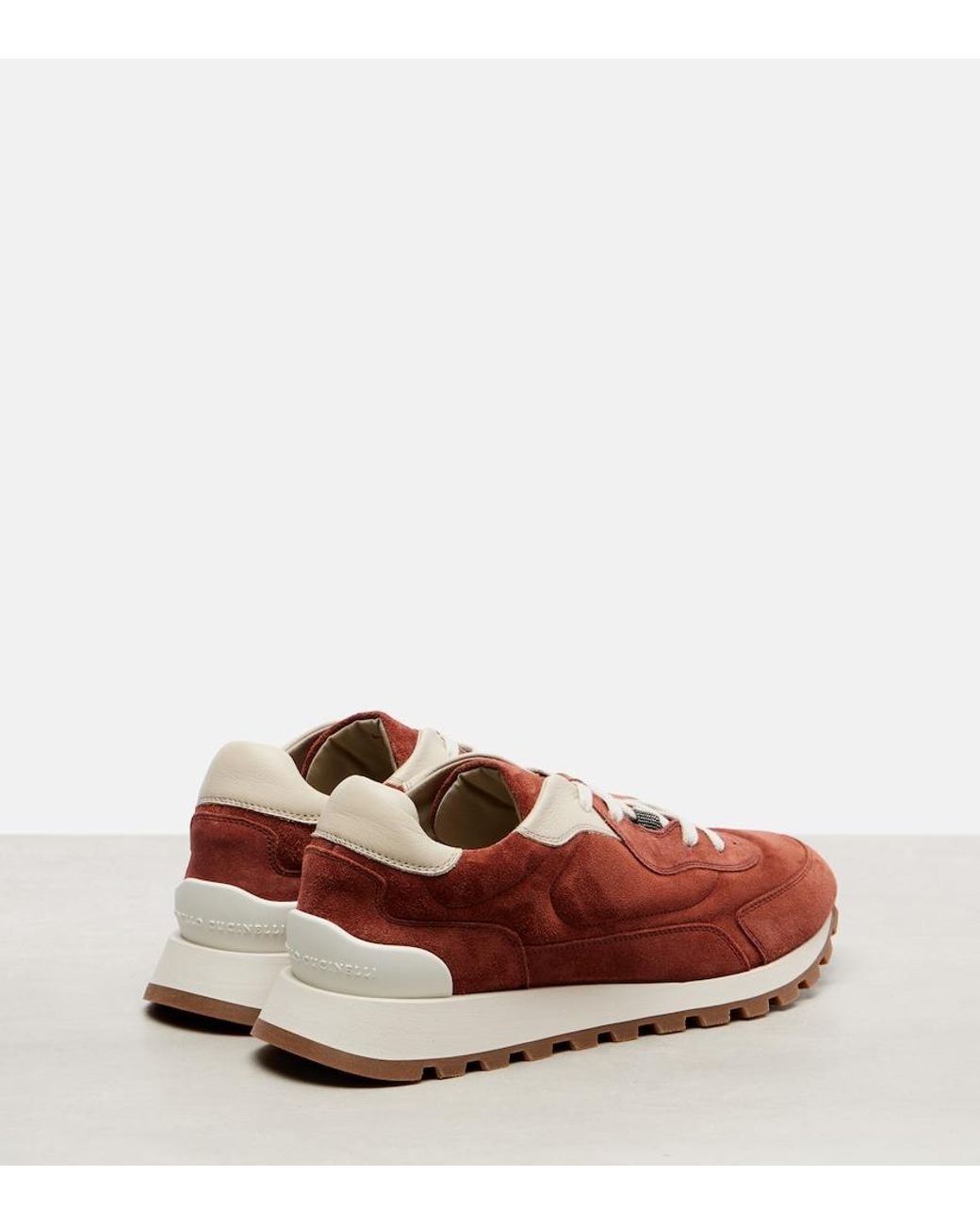 Brunello Cucinelli Red Monili Suede Sneakers