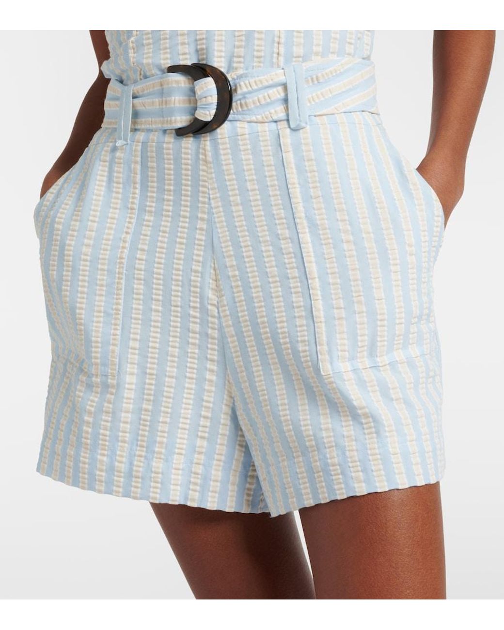 Jonathan Simkhai Blue Striped Cotton-Blend Seersucker Romper