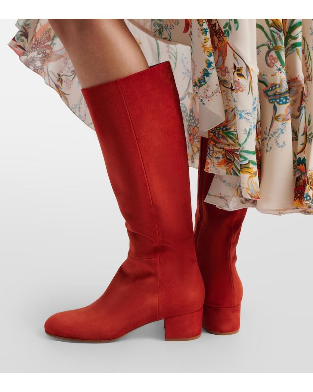 Gianvito Rossi Red Joelle Suede Knee-High Boots