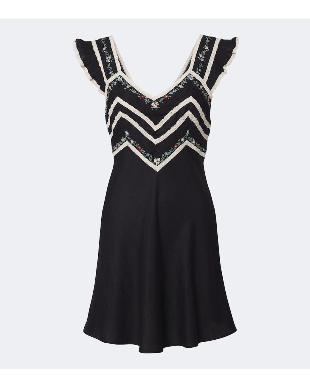 Rixo Black Diaz Embroidered Lace-Trimmed Minidress