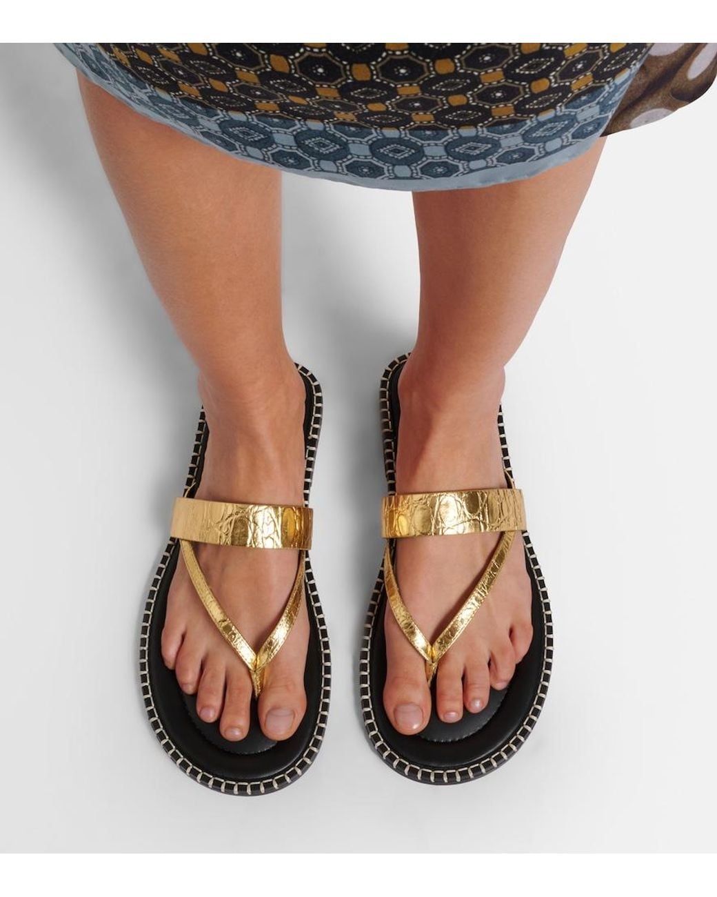 Dries Van Noten Black Croc-Effect Leather Thong Sandals