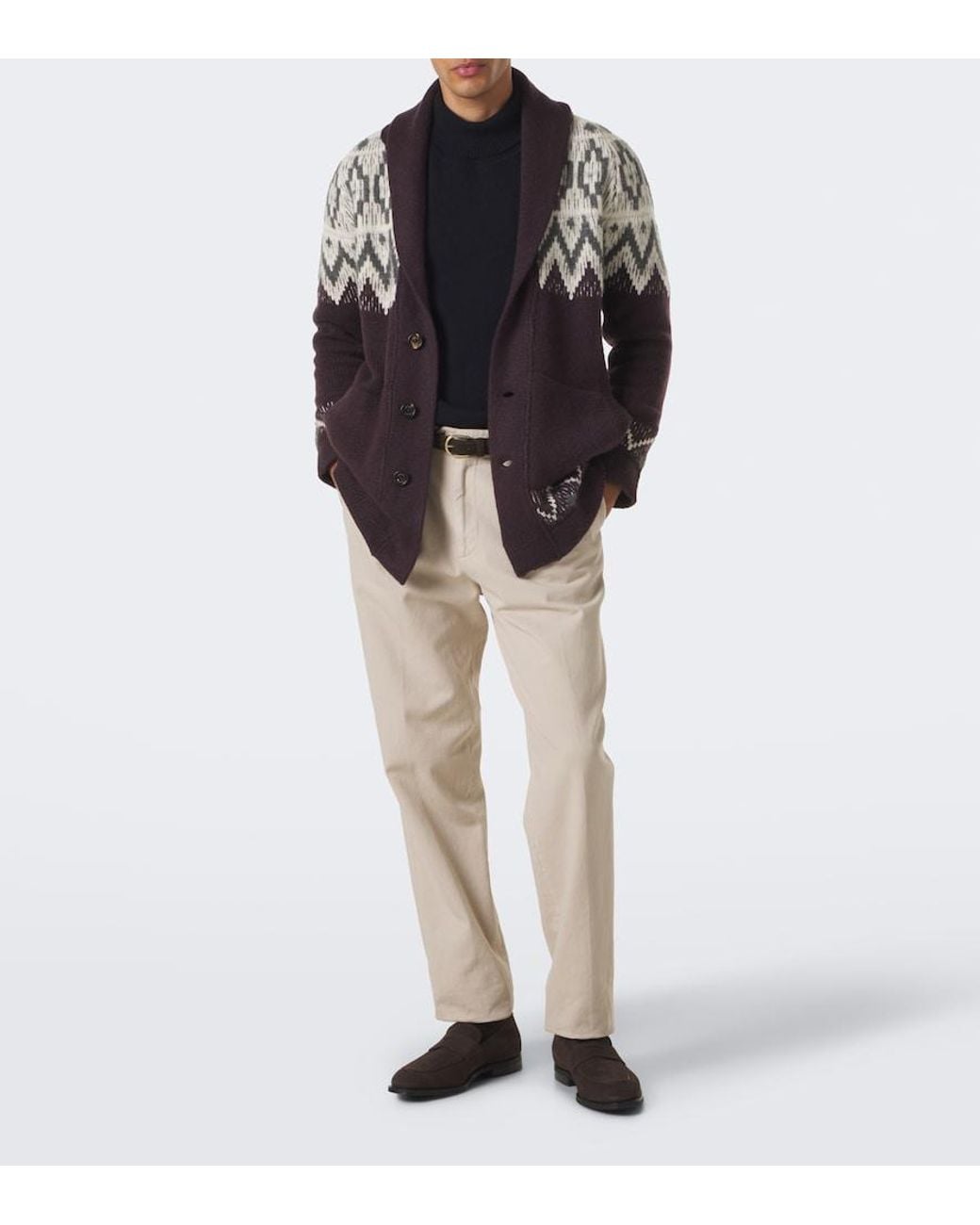 Eleventy Red Chevron Cashmere And Silk Intarsia Cardigan for men