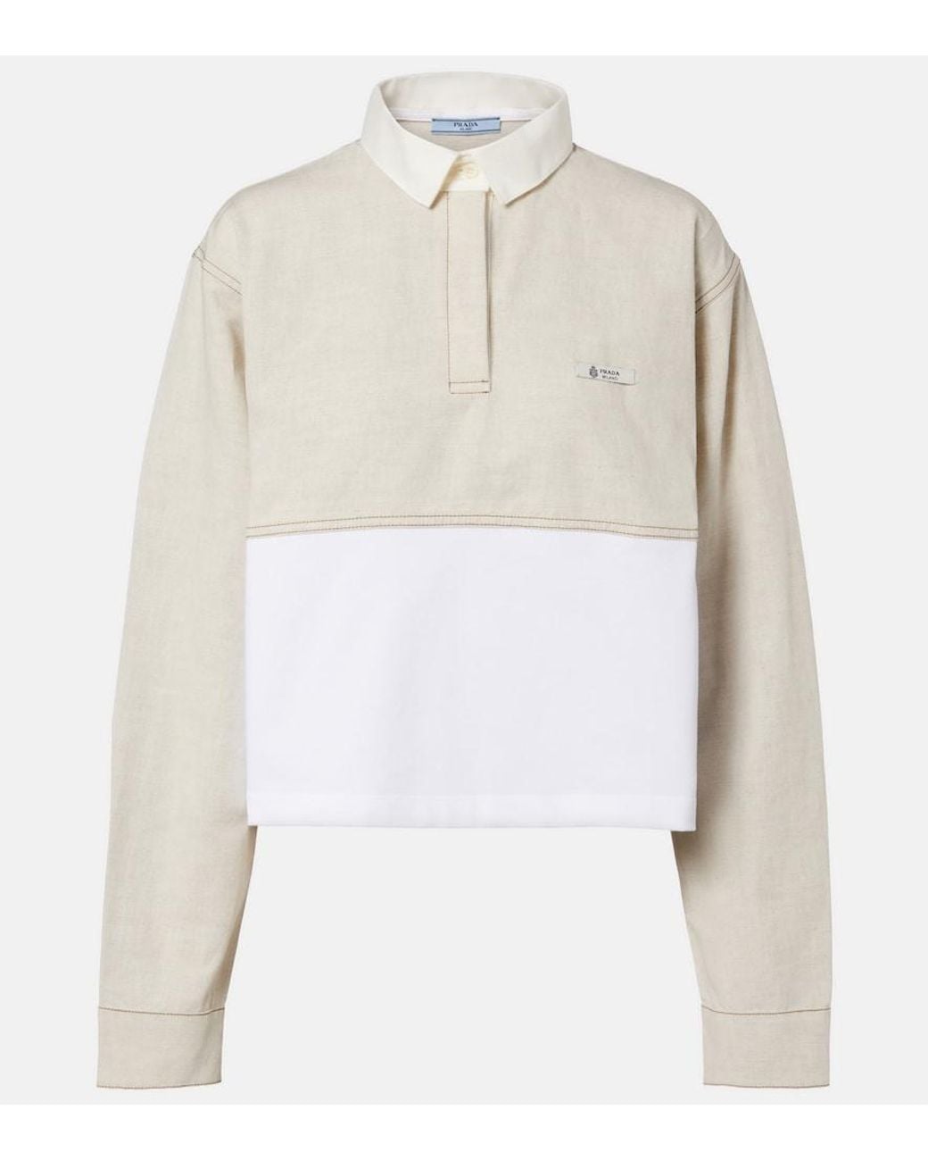 Prada White Cotton And Linen Polo Shirt