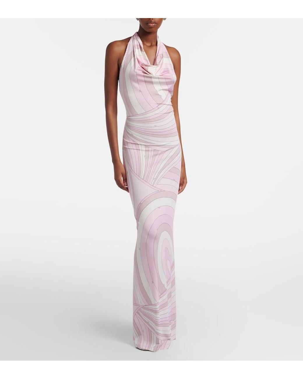 Emilio Pucci Pink Iride Halterneck Satin Jersey Maxi Dress