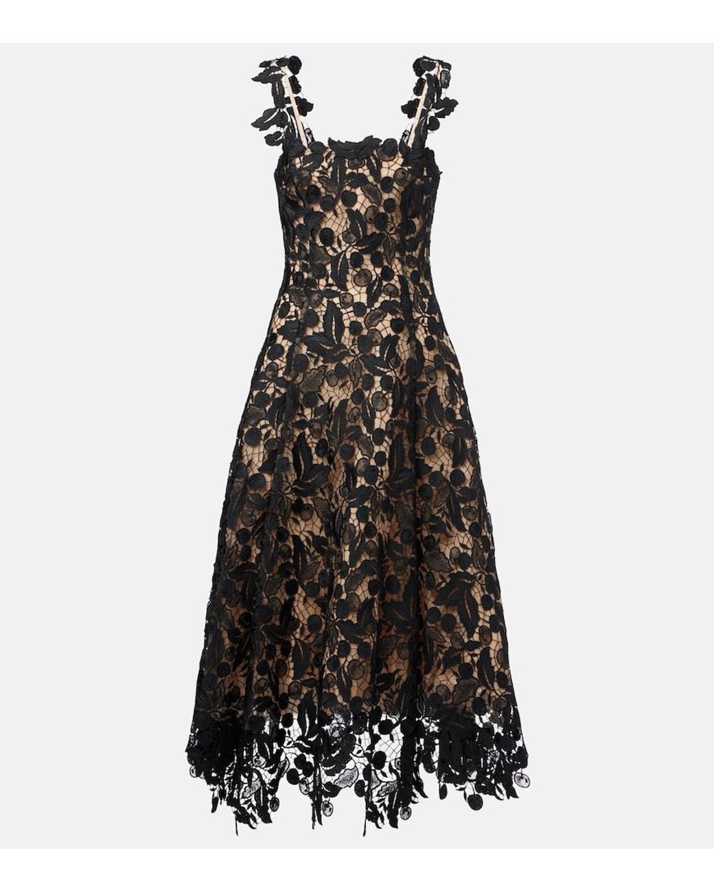 Oscar de la Renta Lace Guipure Cocktail Dress in Black | Lyst