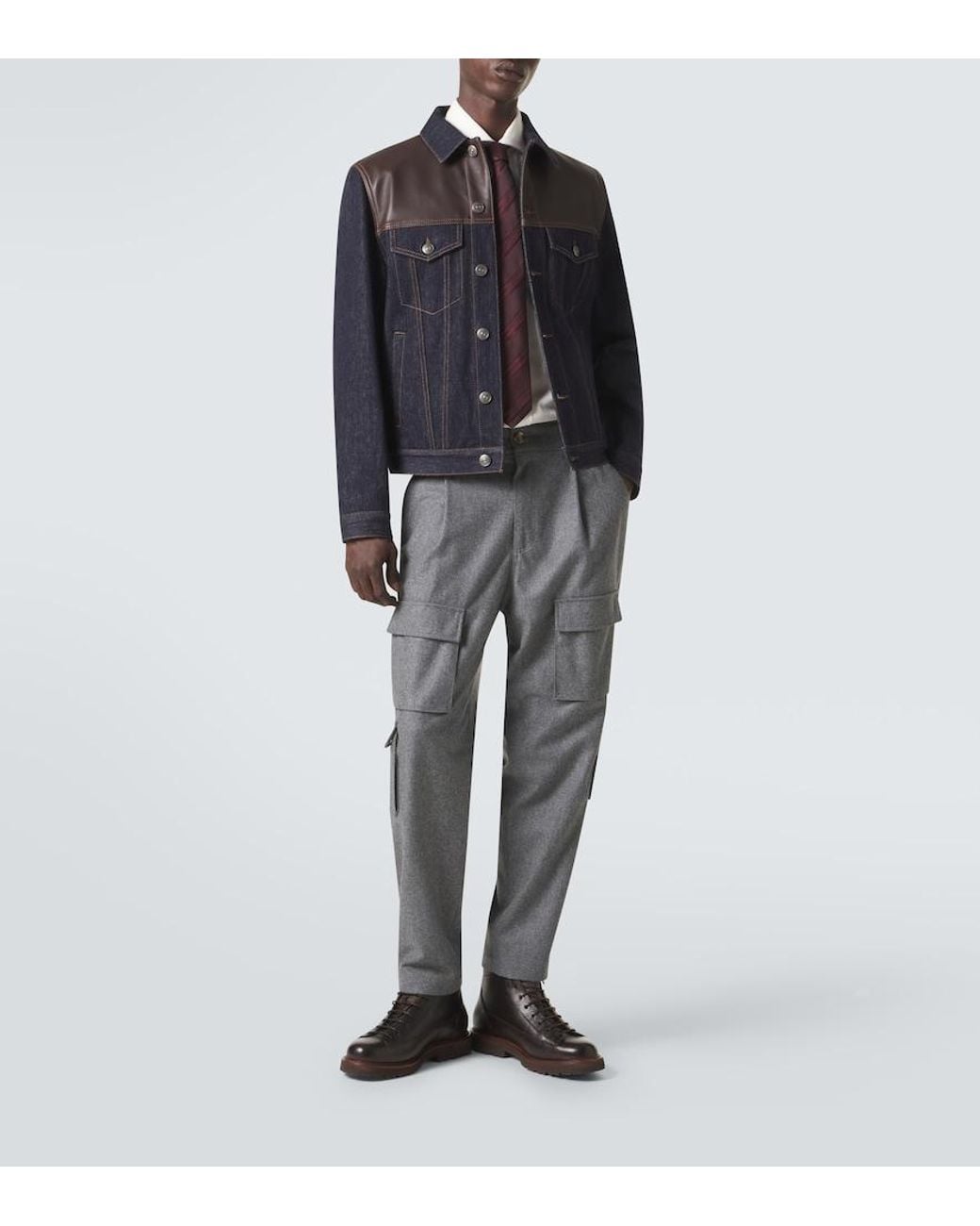 Brunello Cucinelli Gray Virgin Wool Flannel Cargo Pants for men