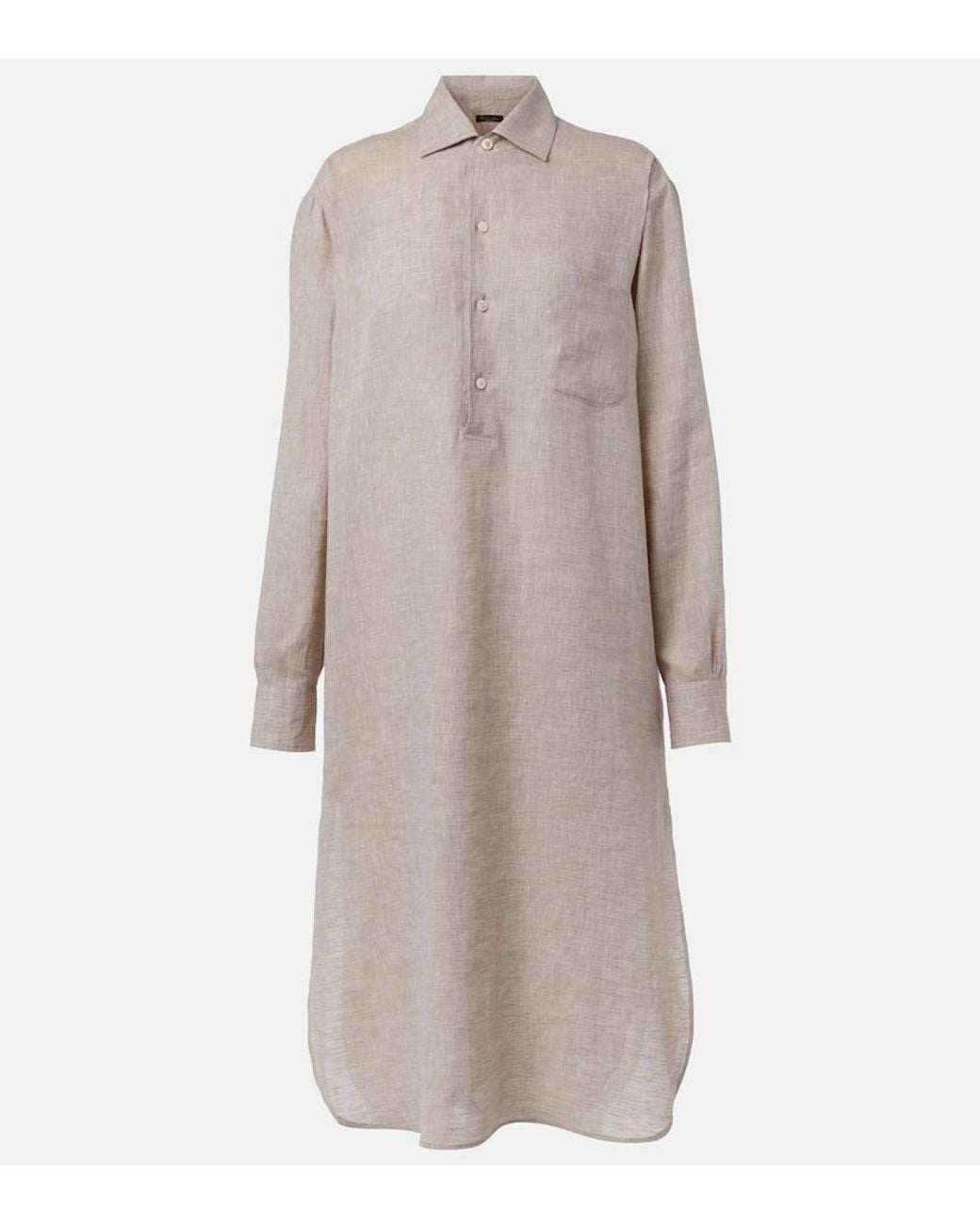 Loro Piana Natural Lora Linen Shirt Dress