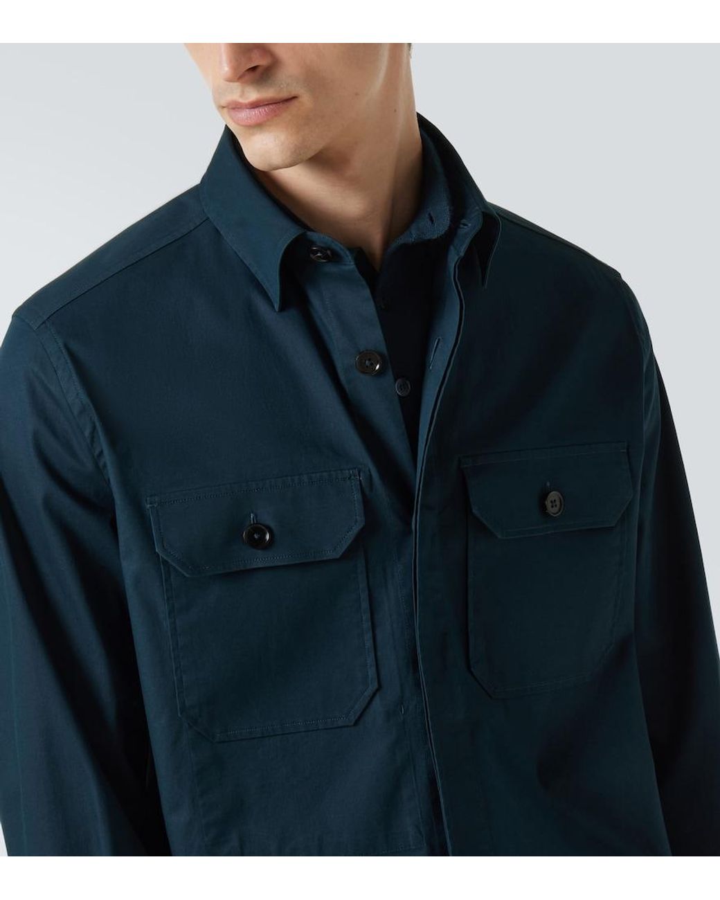 Zegna Blue Cotton-Blend Overshirt for men