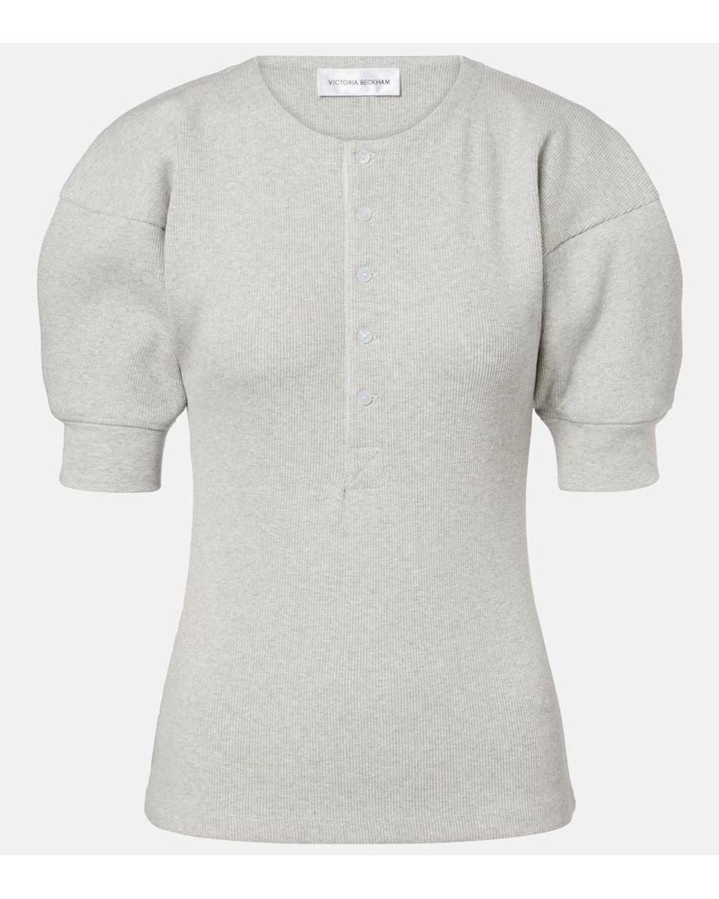 Victoria Beckham Gray Cotton-Blend Henley Shirt