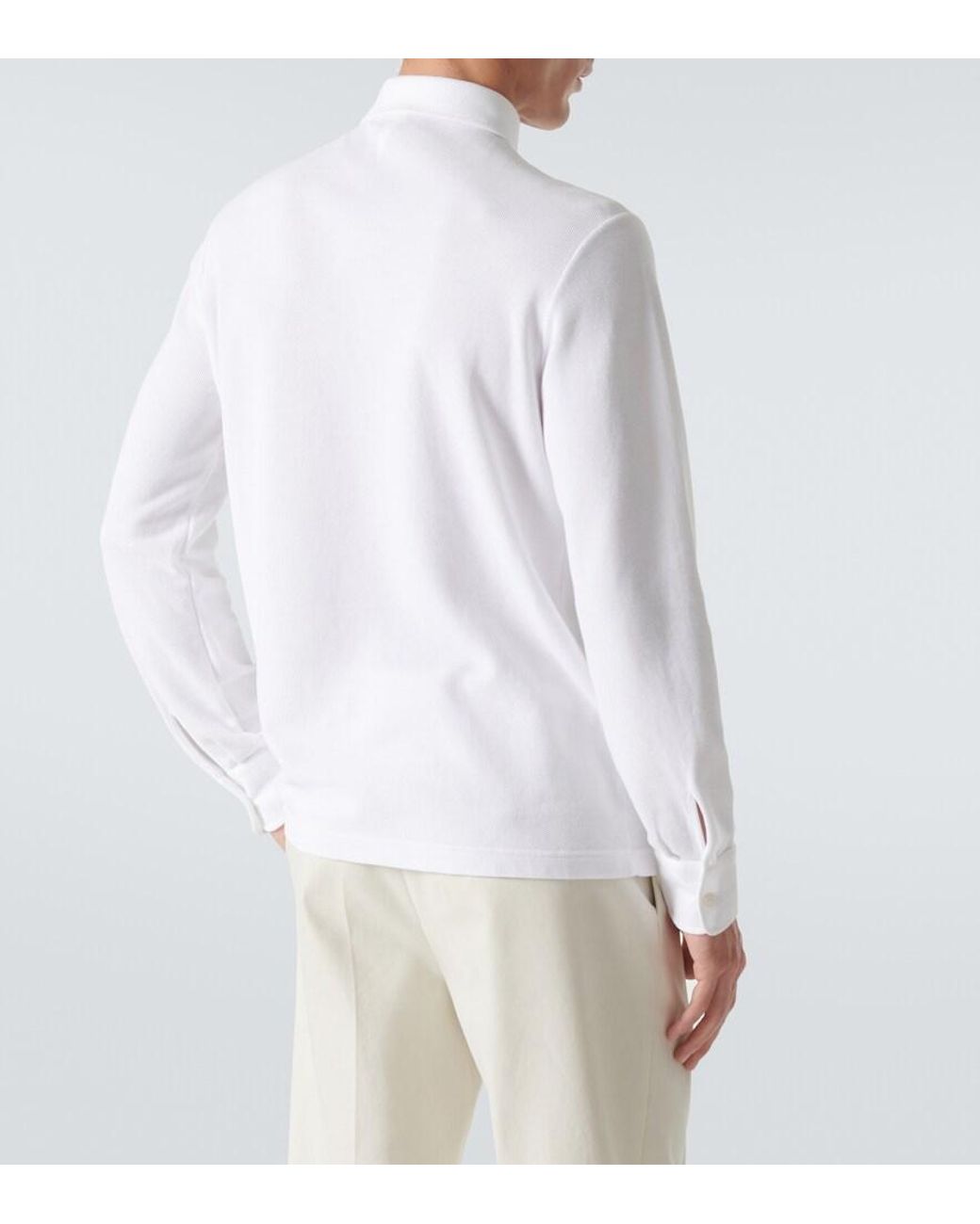 Loro Piana White Cotton Long-Sleeved Polo Sweater for men