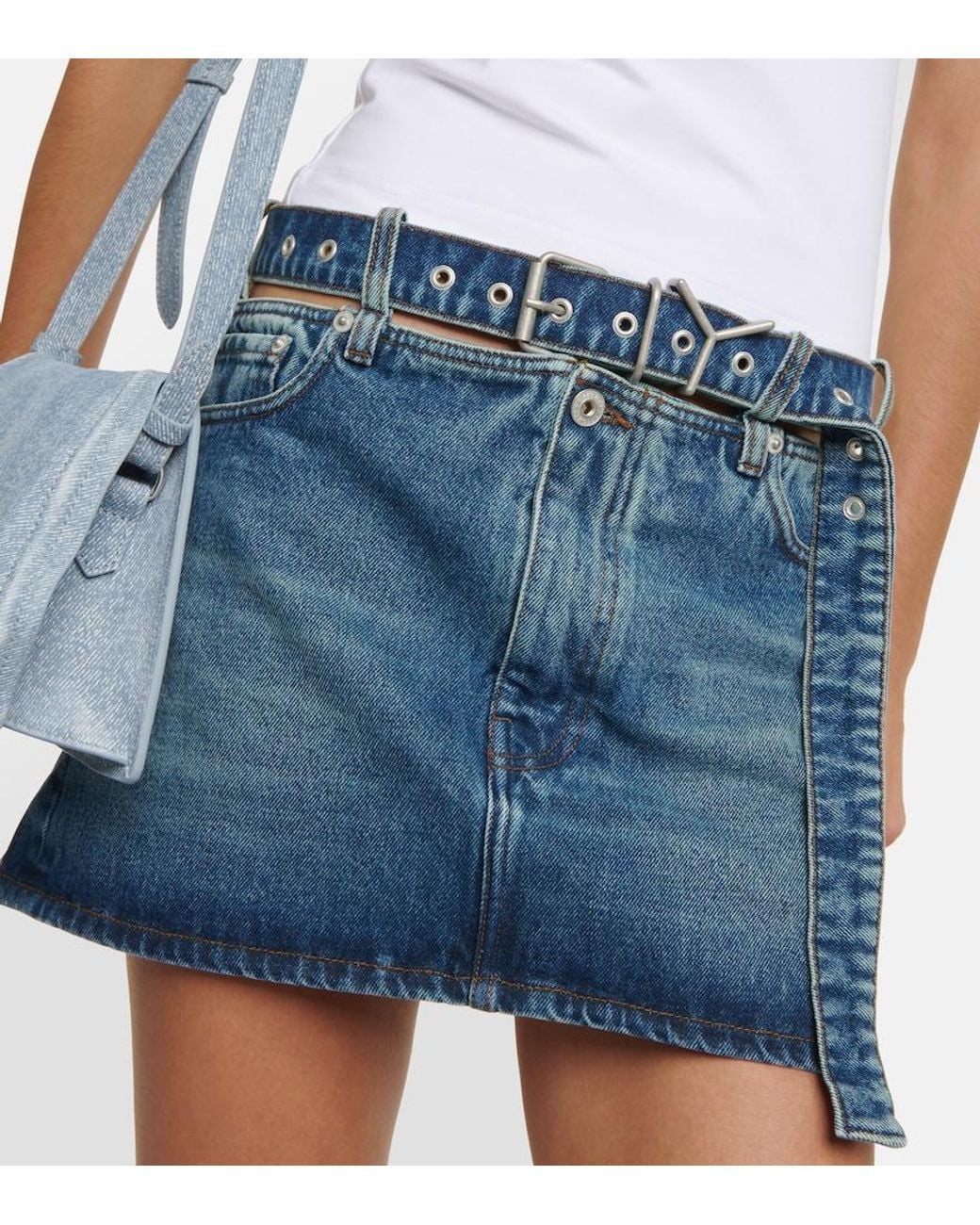 Y. Project Blue Y Belt Denim Miniskirt