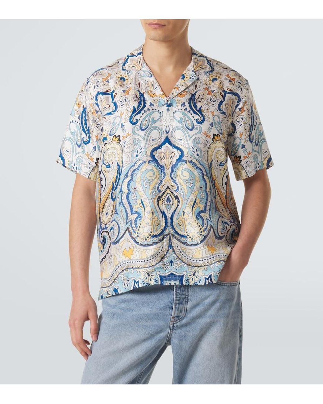 Orlebar Brown Blue Maitan Paisley Silk Shirt for men