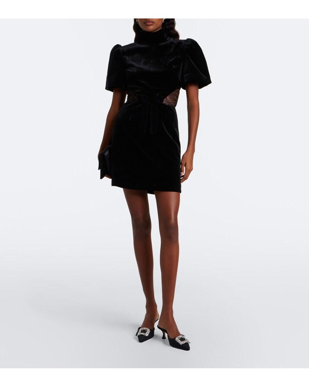 Rebecca Vallance Black Martha Lace-Trimmed Velvet Minidress