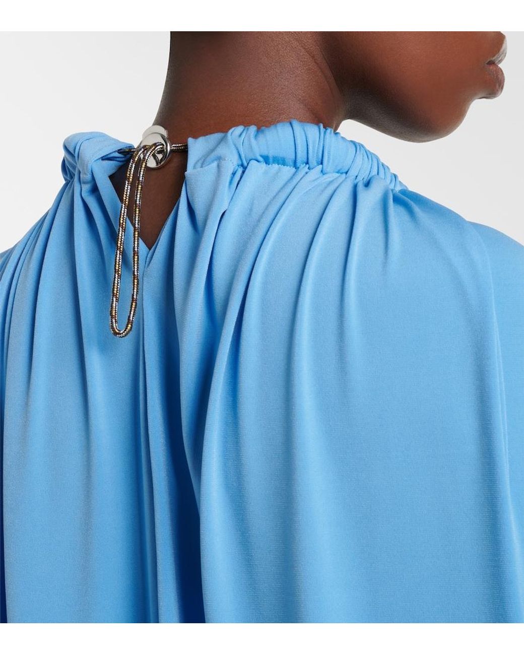Coperni Blue Caped Draped Smocked Midi Dress