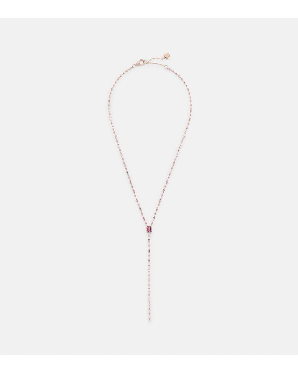 SHAY White Y 18Kt Rose Lariat Necklace With Sapphires