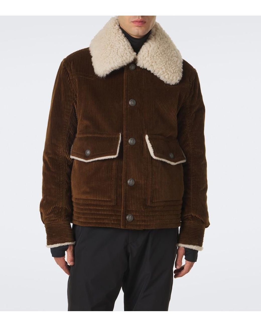 Moncler Brown Shearling-Trimmed Corduroy Down Jacket for men