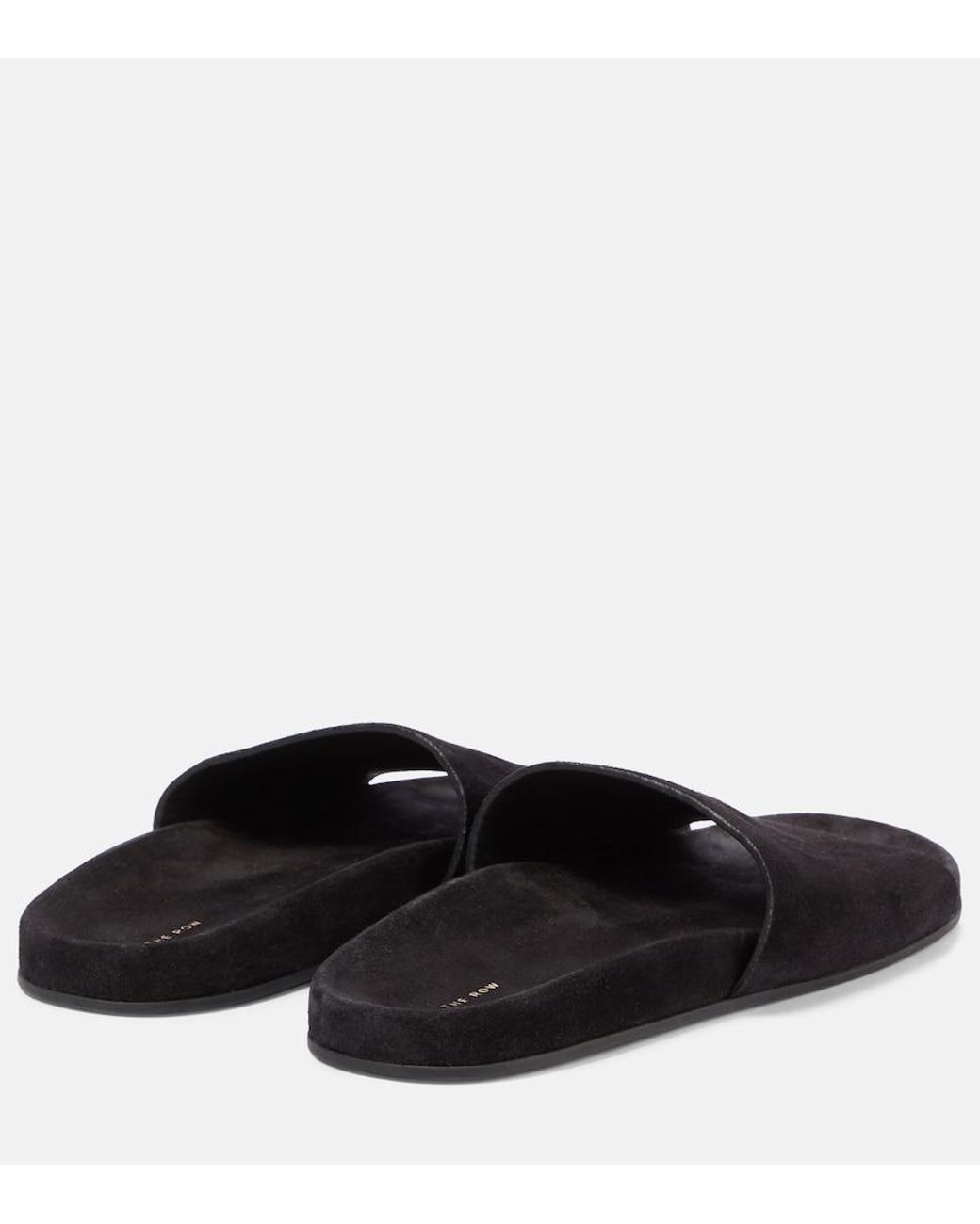 The Row Black Hugh Suede Slides