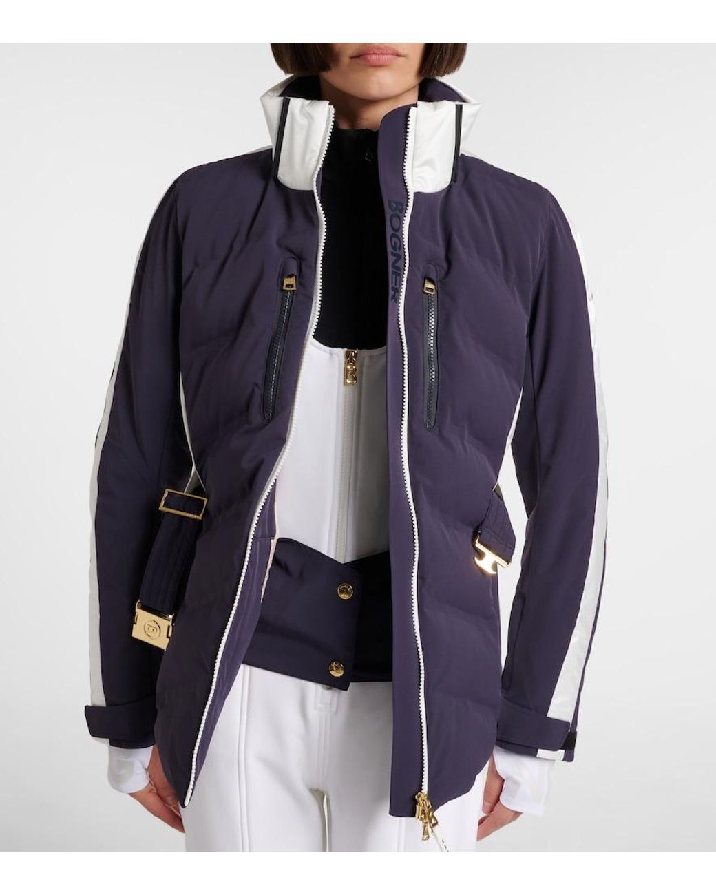 Bogner Blue Kira Belted Hooded Down Ski Jacket