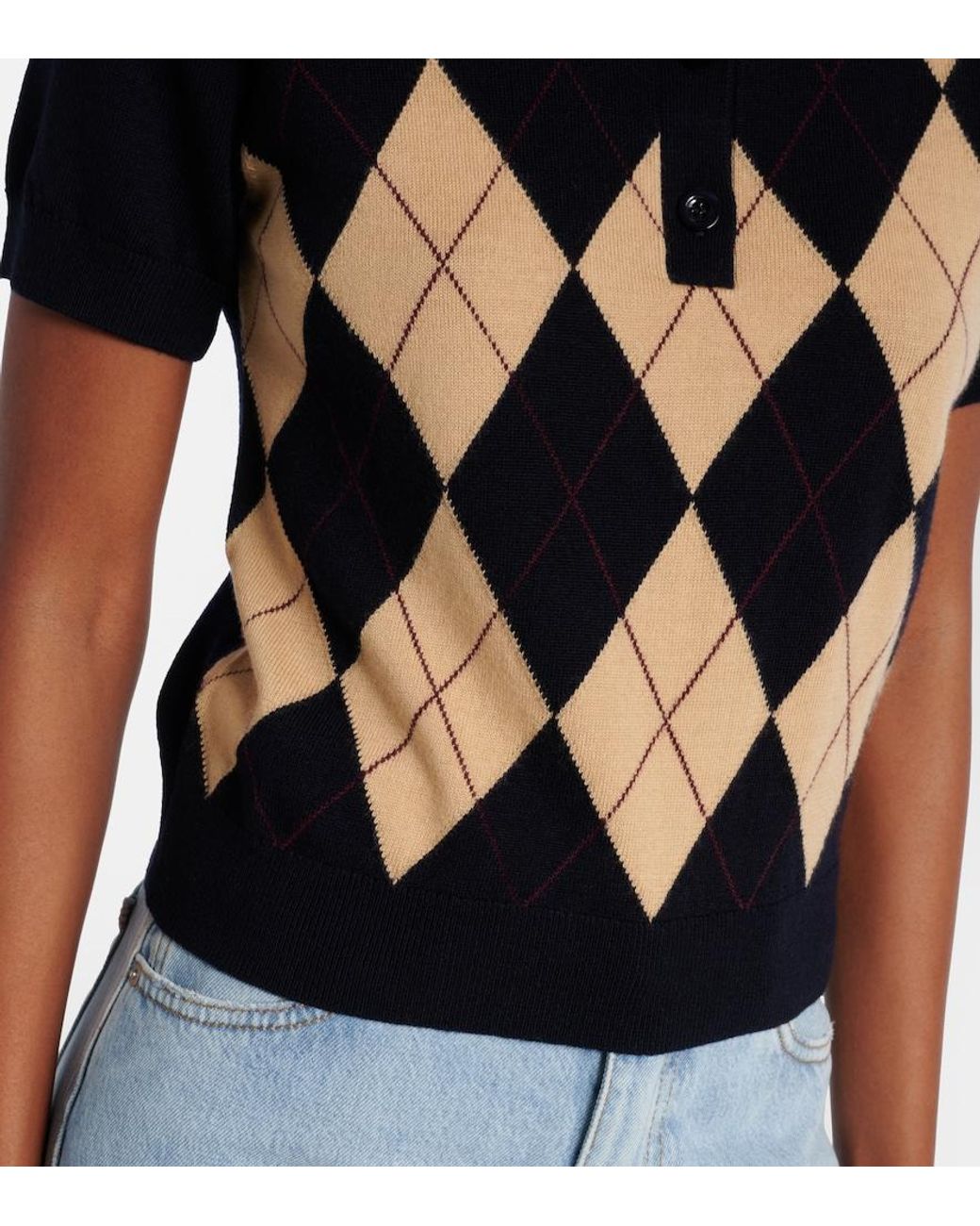 FRAME Black Argyle Wool Polo Shirt