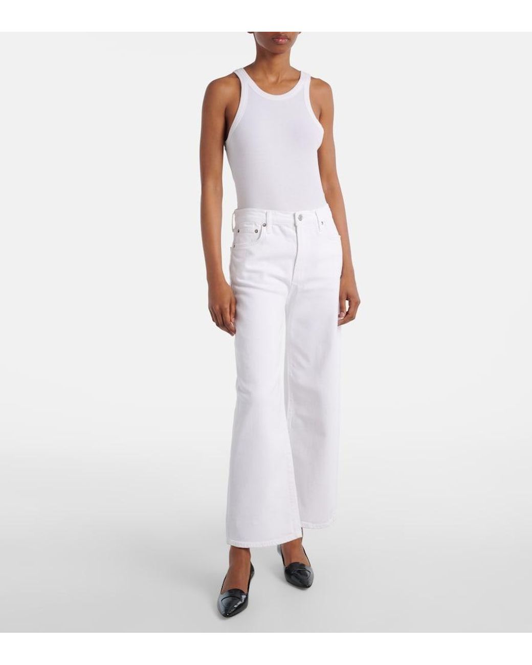 Agolde White Harper Crop Mid-Rise Wide-Leg Jeans