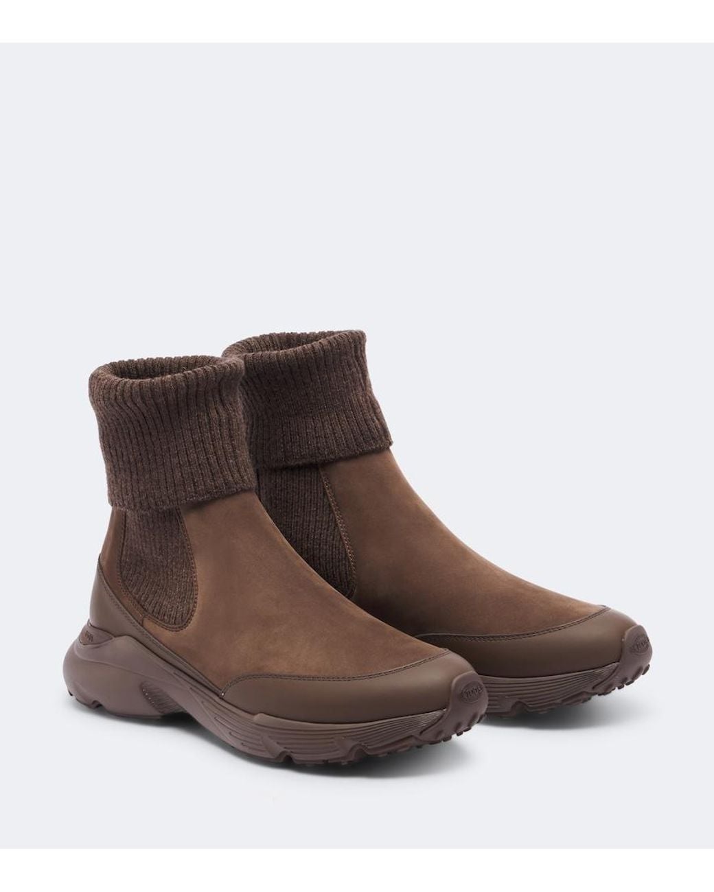 Tod's Brown Knitted Leather Ankle Boots