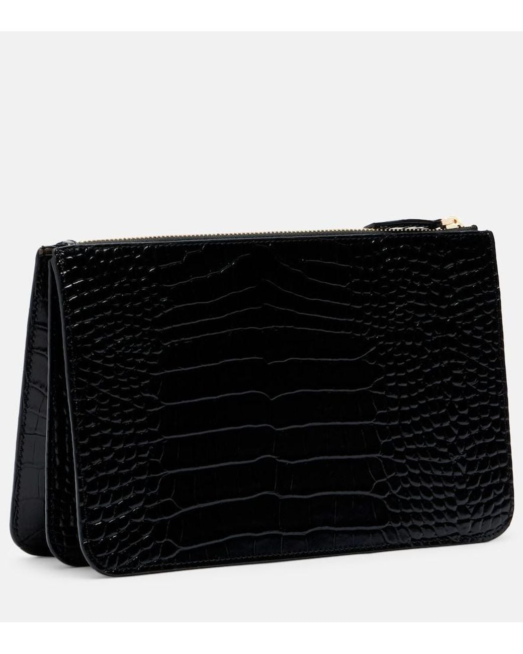 Totême Black Threefold Croc-Effect Leather Clutch